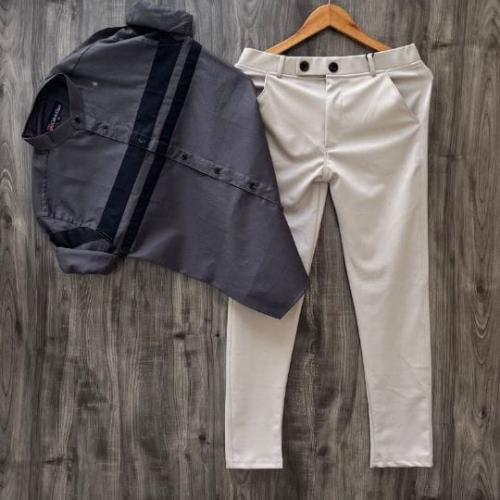 COTTON  Stand Coller shirt + lycra pant Combo Set