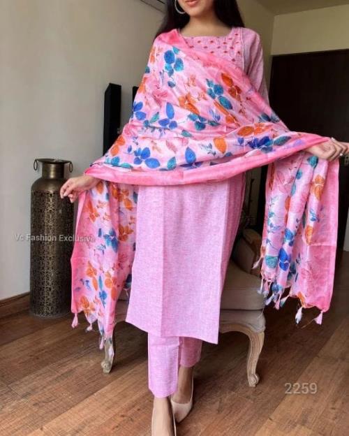 cotton kurta pant and khadi silk floral print Dupatta set.