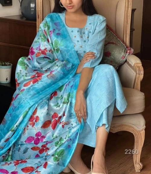 cotton kurta pant and khadi silk floral print Dupatta set.