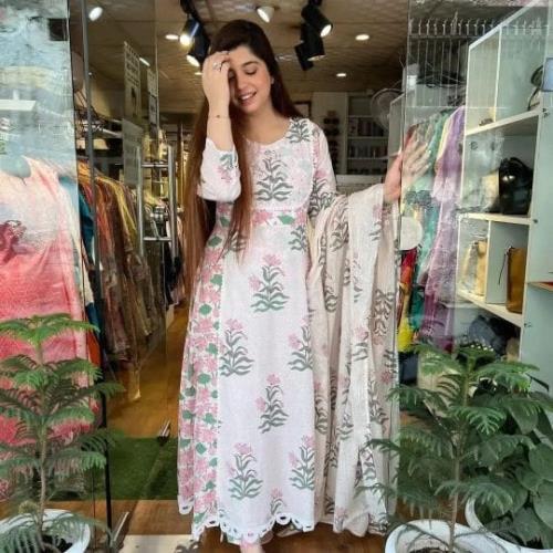 Cotton fabric premium quality Anarkali kurta.