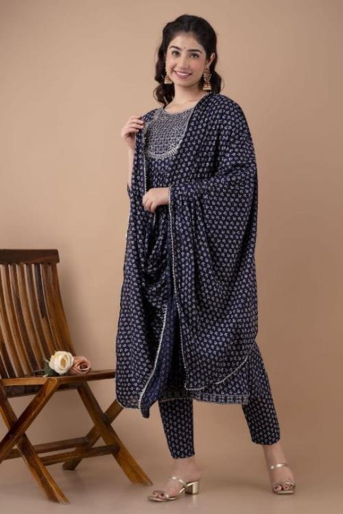 Nyra cut kurta with embroidered yoke , sleeves and borders.