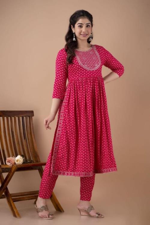  Nyra cut kurta with embroidered yoke , sleeves and borders.