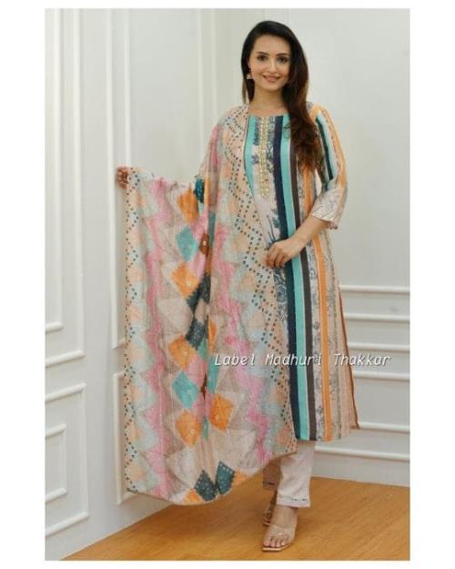 MULTI COLOR STRIPED MUSLIN SUIT.