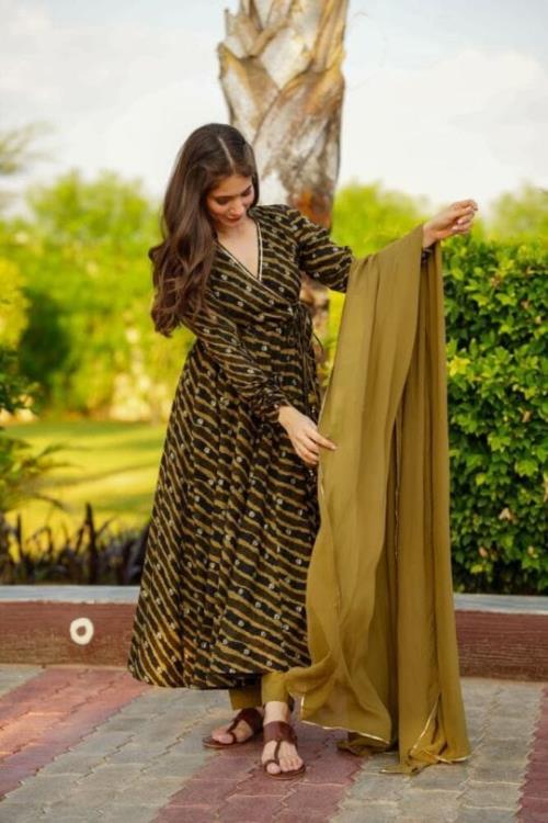 Angrkha style anarkali  with pant and dupatta in Washable fabric.