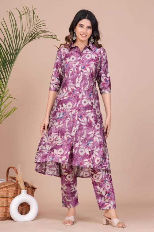  ROYAL MUSLIN PARTY WEAR long up and down kurti with pant CORD SET.