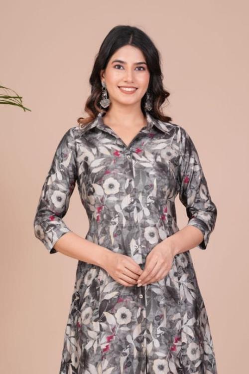 ROYAL MUSLIN PARTY WEAR long up and down kurti with pant CORD SET  .
