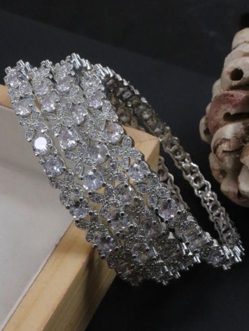 Silver Diamond Bangle Set
