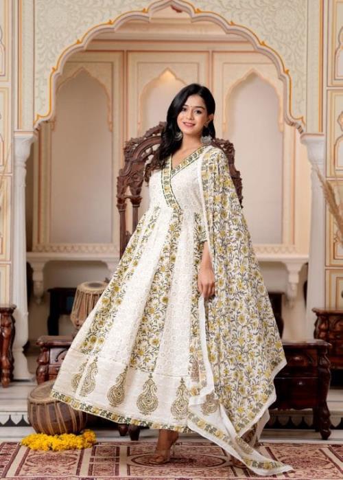 Beautiful Printed Chikankari Angrakha Anarkali .
