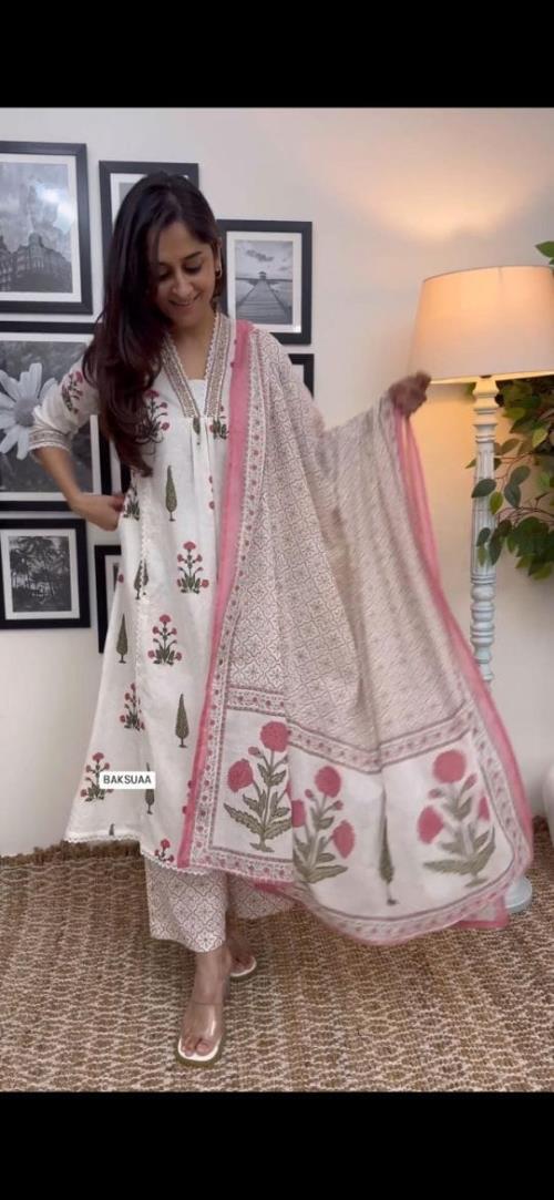 Inspired Beautiful Cotton Anarkali Kurta Set.