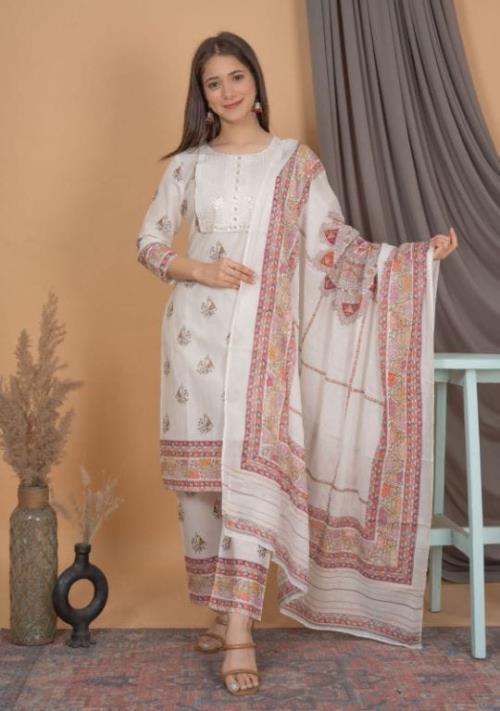 GLAM UP YOUR LOOK WITH OUR NEW STRAIGHT STYLE COTTON KURTI WITH PANT AND DUPATTA .