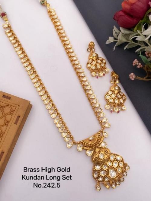 Brass High Gold Kundan Work Long Set .