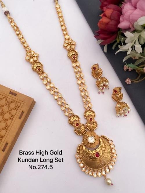 Brass High Gold Kundan Work Long Set.