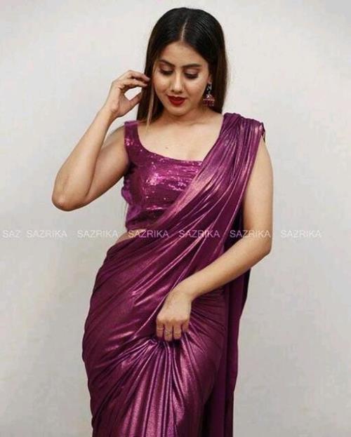 Alluring Coffee Lycra Blend Saree with Dupion Silk Blouse