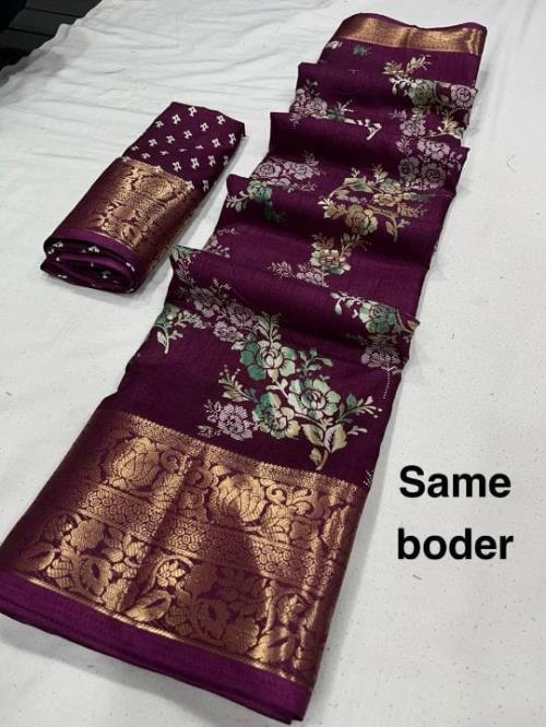 SOFT DOLA SILK & HEAVY JEQURD BORDER WITH RUNNING BLOUSE  SAREE