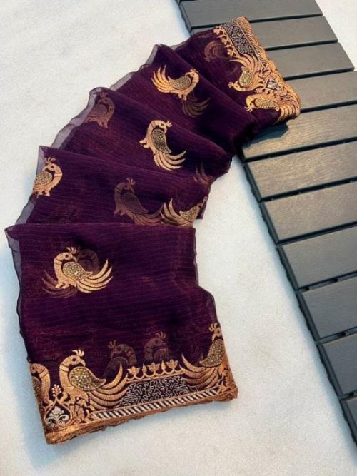 Noori Chiffon Saree Multi Emrodiry Work With Running Emrodiry Work Blouse 