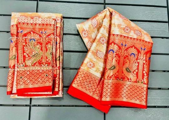 DESIGNER KHATLI WORK AND INTRICATE HANDWORK SAREE WITH BROCADE BLOUSE