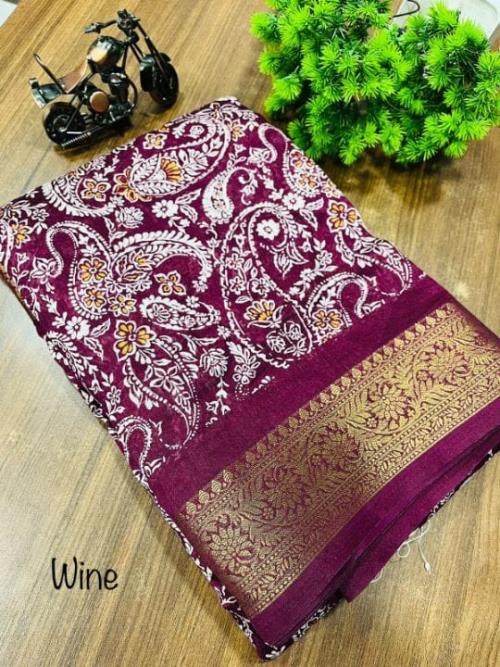 SOFT TUSSHAR SILK SLUB WITH GOLDEN ZARRI WEAVING ZIG ZAG BORDER WITH RUNNING CONTRAST BLOUSE  