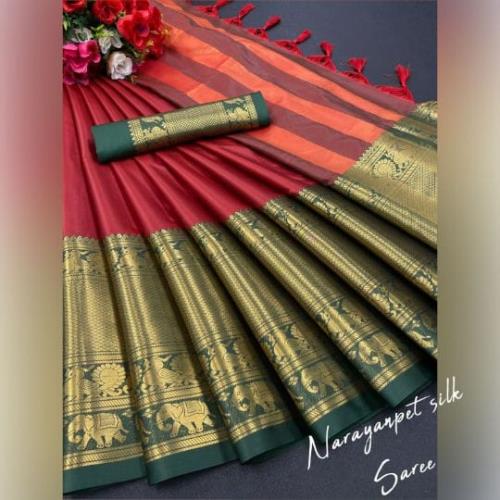mercerised cotton silk in Exclusive border Self Viweing design saree.