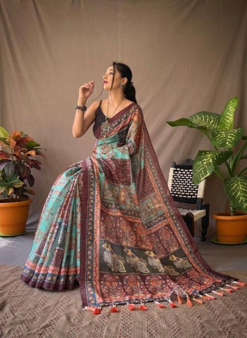 KALAMKARI PRINT IN 4 DIFFRENT COLOURS WITH TASSLES ATTACHED.