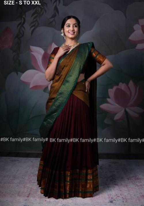 MARRUN AND DUSTY MEHNDI COTTON HALF SAREE