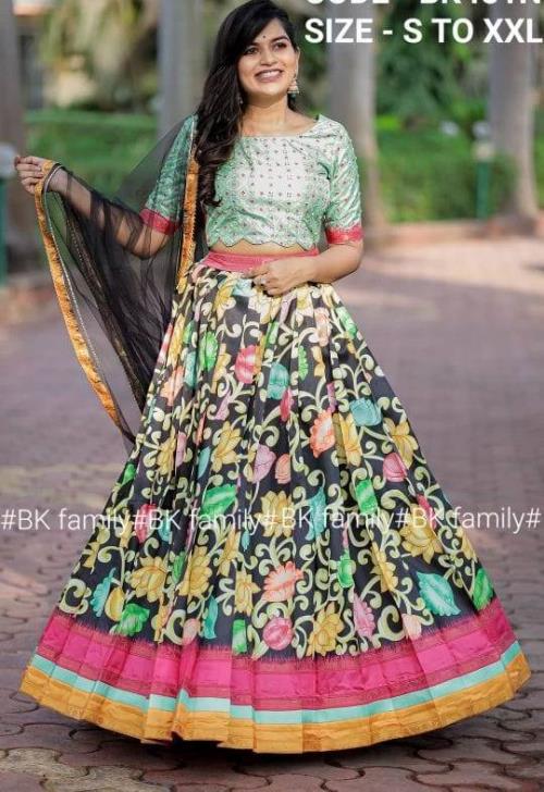 kalamkari printed and pleated full volume skirt paired with a Handworked Crop top