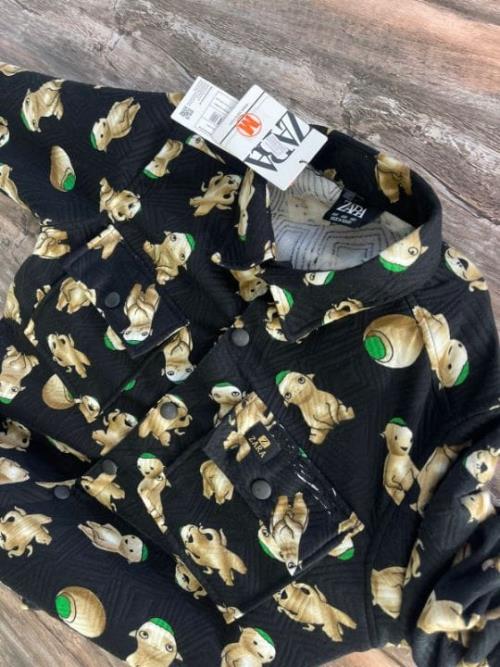Inspired ZARA COTORIZED PRINT SHIRT | PARTY WEAR 2023.Black & Gold