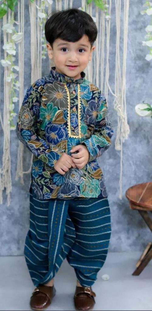 Kids Cotton Printed Dhoti Kurta Set.