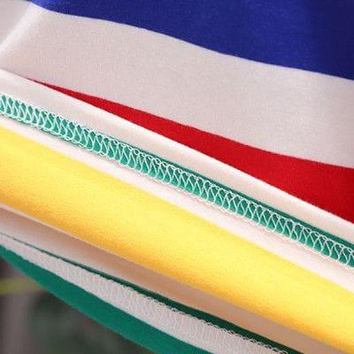 Adorable Cartoon Dinosaur Round Neck Striped T-Shirt with Denim Shorts Set for Kids .