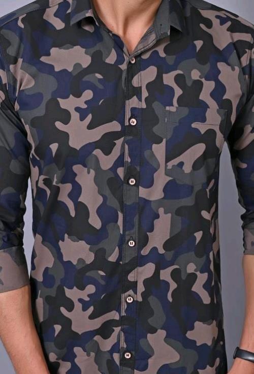 Inspired Mens Camouflage Army Military Print Cotton Blend Casual Shirt
