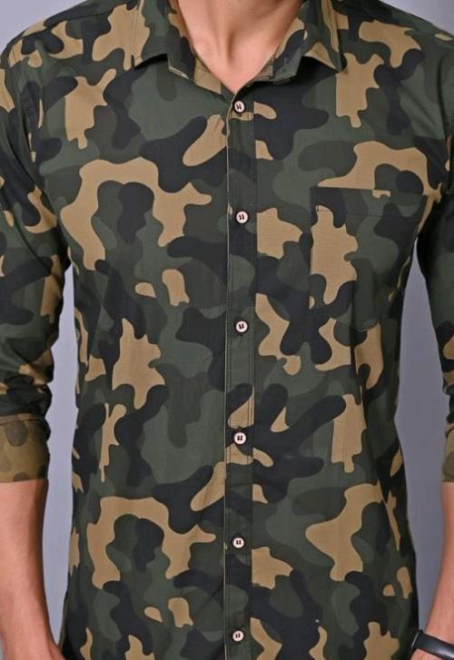 Inspired Mens Camouflage Army Military Print Cotton Blend Casual Shirt