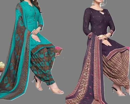 SIMPLYETHNIC Womens Multicolor Crepe Printed Unstitched Salwar Suit Material (Combo Of 2)