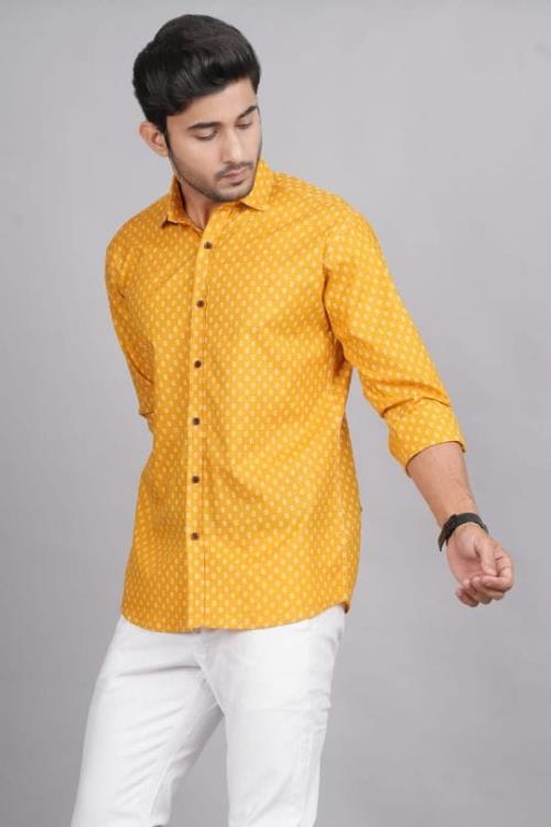 Inspired JODHPURI PRINTED SHIRTS. yellow