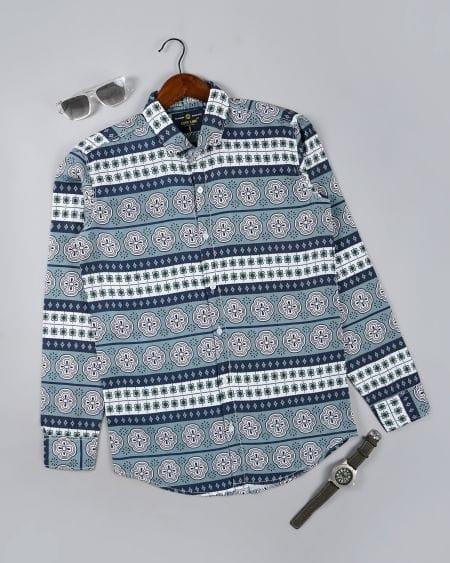 Inspired Men Printed Party Light Blue Shirt.