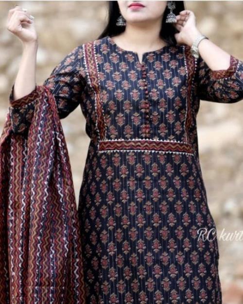 Cotton lurex straight kurta with Pathani pant.