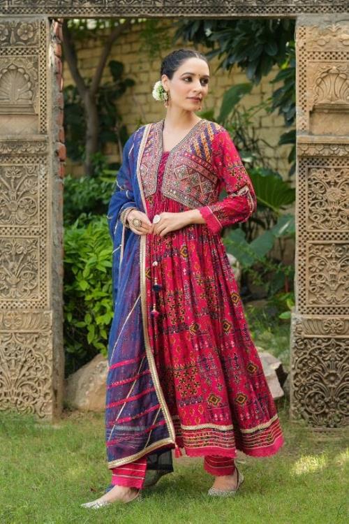 Pure Cotton Jaipuri Prints Anarkali kurti.