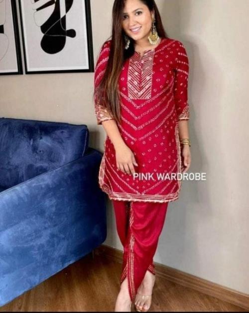 BANDANI SILK KURTI WITH DHOTHI.