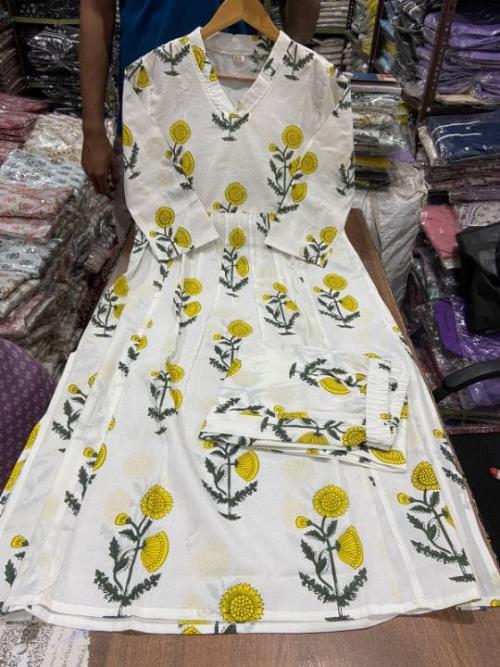  HAND BLOCK PRINTED COTTON 60*60 KURTA PANT SET 