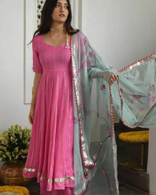 SEIZE THE OCCASION BEAUTIFULLY IN OUR GORGEOUS COTTON LUREX FINE QUALITY IN ANARKALI TOP AND PLAZO P