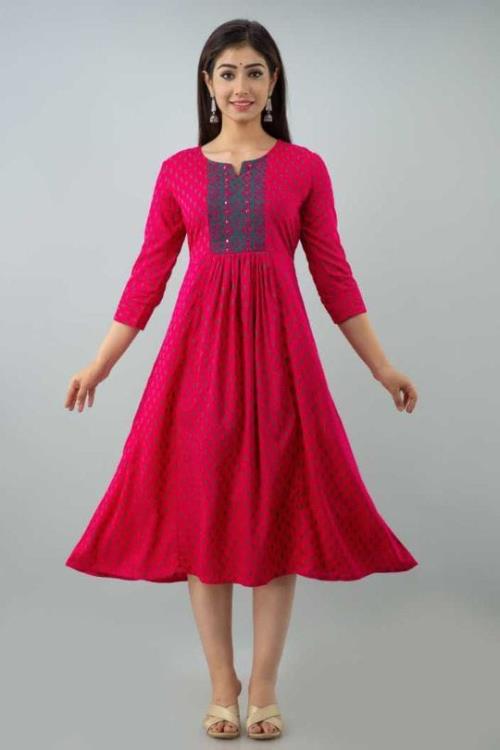 Reyon anarkali kurti with embroidery.