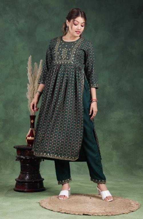 NAYRA CUT STYLE REYON KURTI + PENT + DUPATTA.