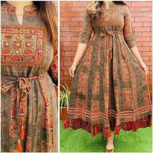Premium heavy silk Rayon gown beautifull handwork on yoke  .