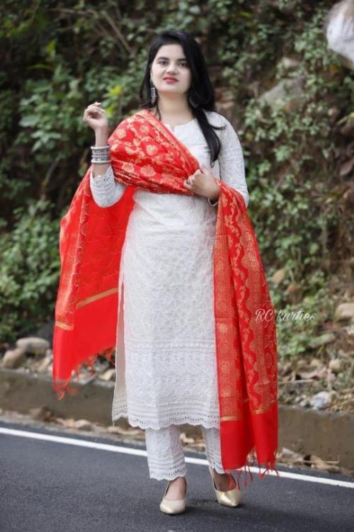Beautiful chikankari with banarasi style suit set.
