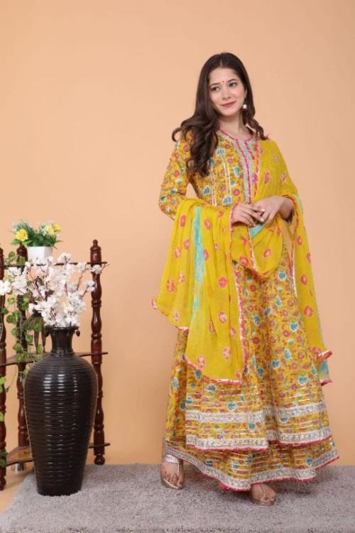Full GOTTA WORK ANARKALI STYLE KURTI WITH FULL FLAIR SKIRT STYLE PLAZO.