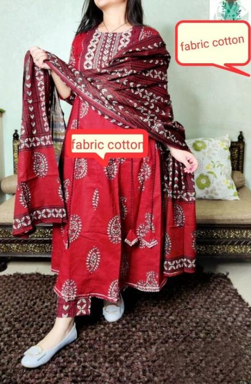 Heavy embroidery Work kurti and pent with dupatta cotton fabric.
