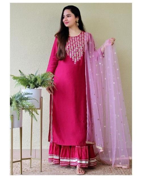 This Rani Sharara And Kurta With Dupatta.