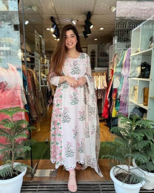 Cotton fabric premium quality Anarkali kurta with Handblock print .