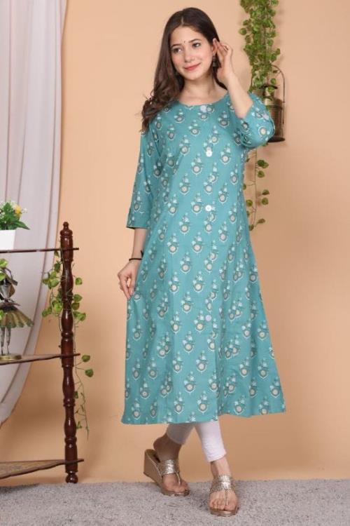 A Line Princess cut Kurti only in Cotton Fabric with cool colors