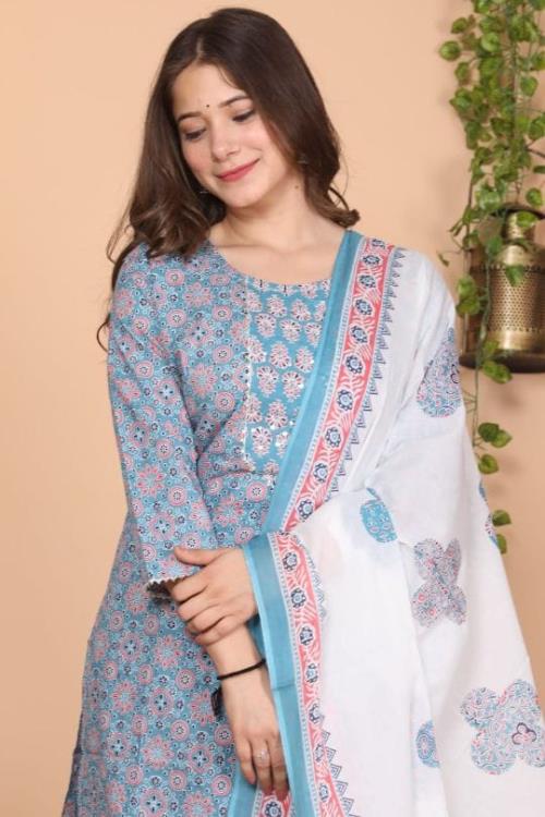 Straight kurti with pant and dupatta