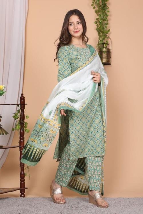 Straight kurti with pant and dupatta