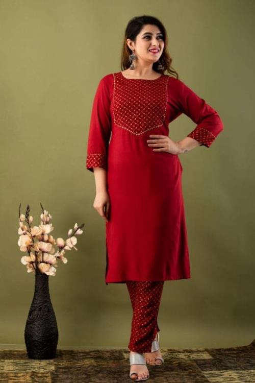 Red Three Pcs Suit